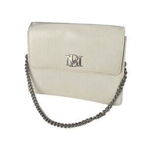 Badgley Mischka Cream Faux Leather Silver Chain Handbag Purse